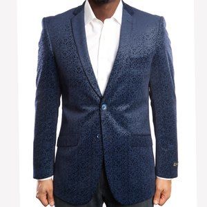 Modern Navy Patterned Single-Breasted Sport Coat Blazer